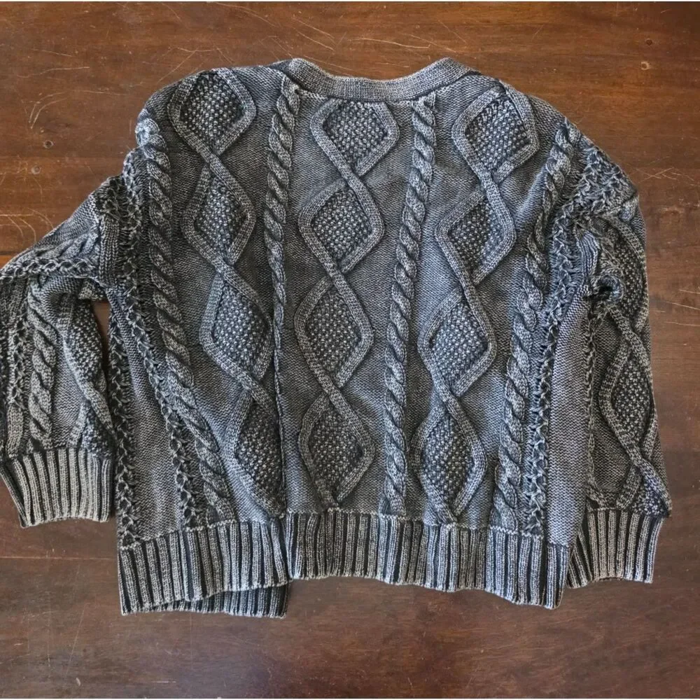 XS Lucky Brand cardigan is a charcoal cable knit button-up featuring a heavy aci